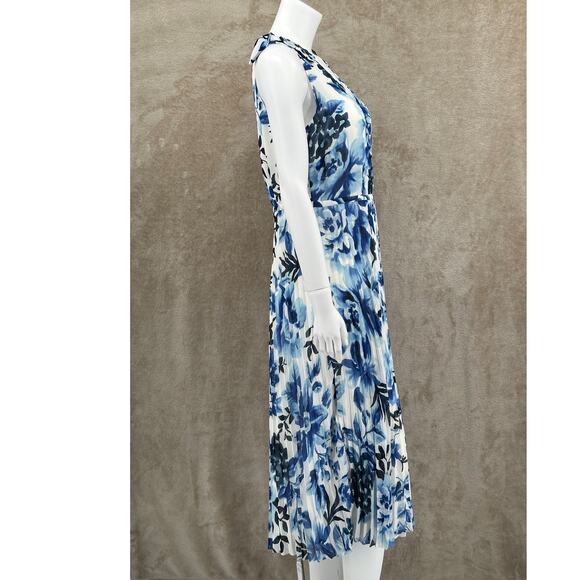 Talbots Dress Womens 10 Blue White Floral Sleeveless‎ Midi Office Church Modest - Picture 3 of 11